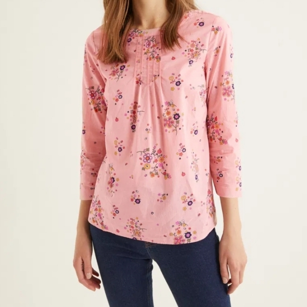 BODEN Barbiecore  Isabella Preppy Floral Pink Women's Blouse Size 4
